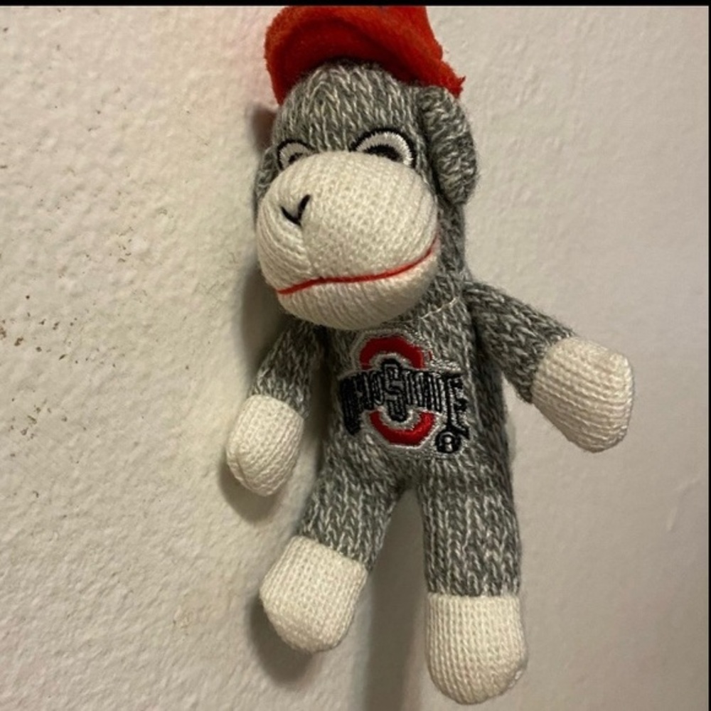 Ohio State Ornament Gray and White Sock Monkey Plush with Red‎ Hat